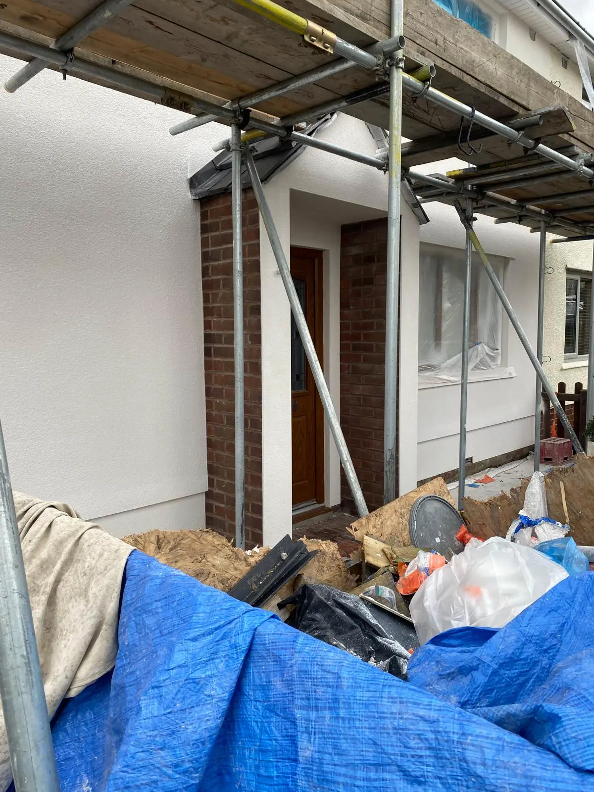 Silicone render finish on semi-detached house, Lancashire